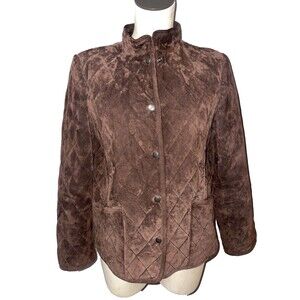 Charter Club Womens Vintage Genuine Suede Quilted Jacket size M Snap Front Brown